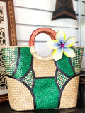 HANDBAGS -Natural woven with wooden handles