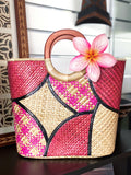 HANDBAGS -Natural woven with wooden handles