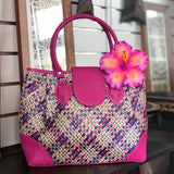 HANDBAGS -Natural woven with leather handle