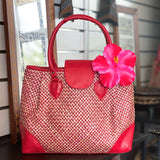 HANDBAGS -Natural woven with leather handle